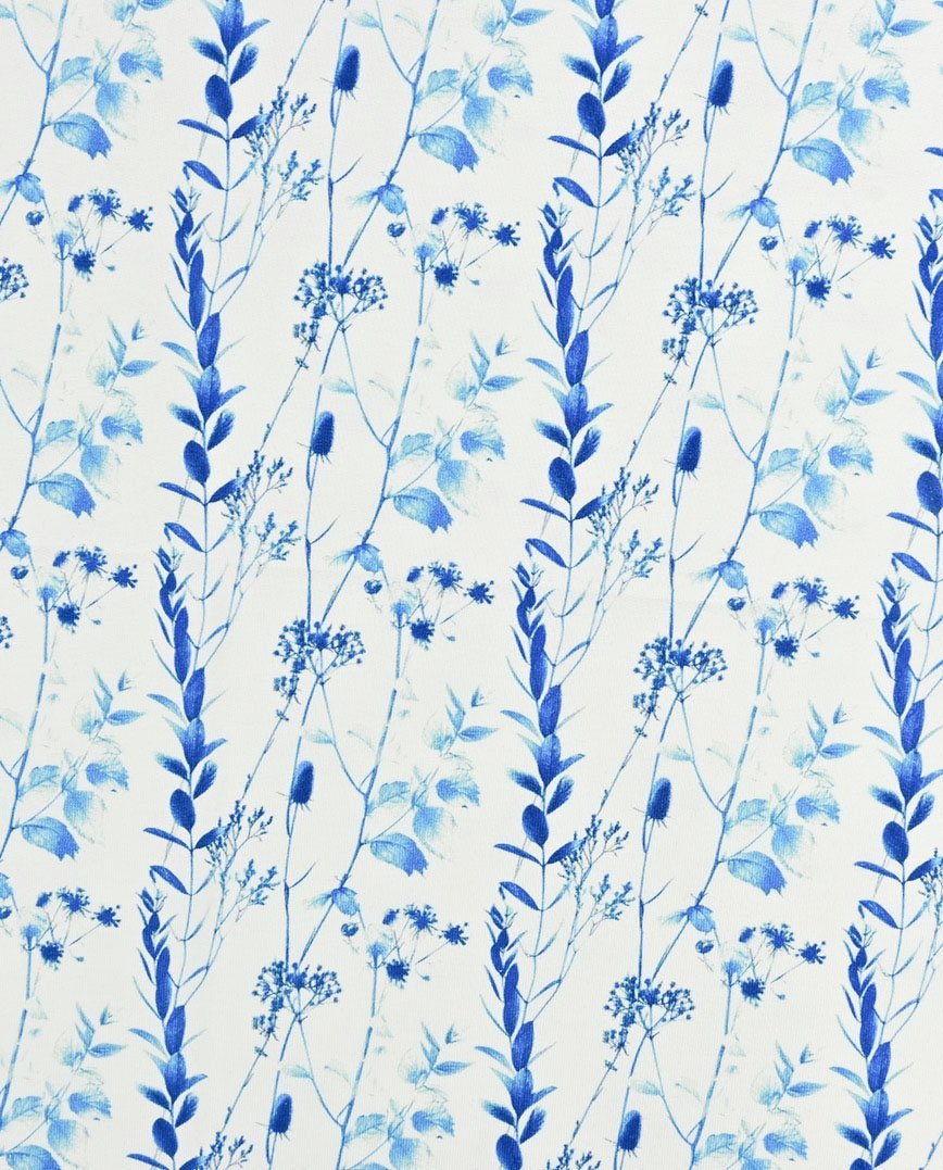 Attēls ar Kokvilnas cilpiņtrikotāža - zilās lapu stīgas 245 g/m² – pieejams Šarlotes audumi