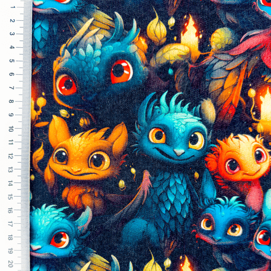 Attēls ar Kokvilnas siltināta trikotāža - pūķi 285 g/m² – pieejams Šarlotes audumi