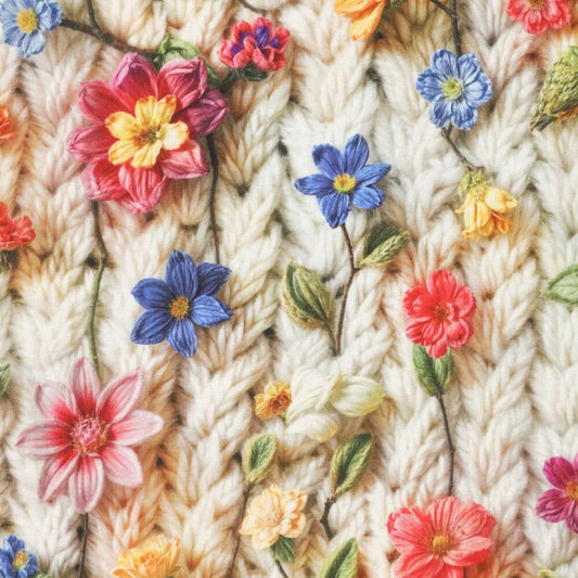 Attēls ar Kokvilnas siltināta trikotāža|Alpen fleece| - pīnes ar ziediem 340 g/m² – pieejams Šarlotes audumi