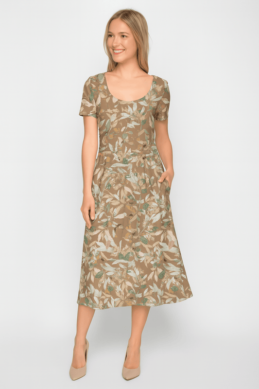 Kokvilnas trikotāža - lapas uz brūngana fona 200 g/m²