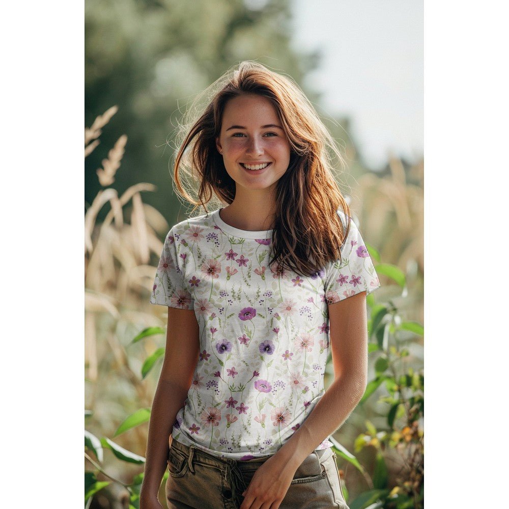 Kokvilnas trikotāža - pļava uz bēša fona 200 g/m²