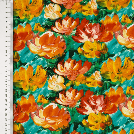 Kokvilnas trikotāža - ziedu glezna 200 g/m²