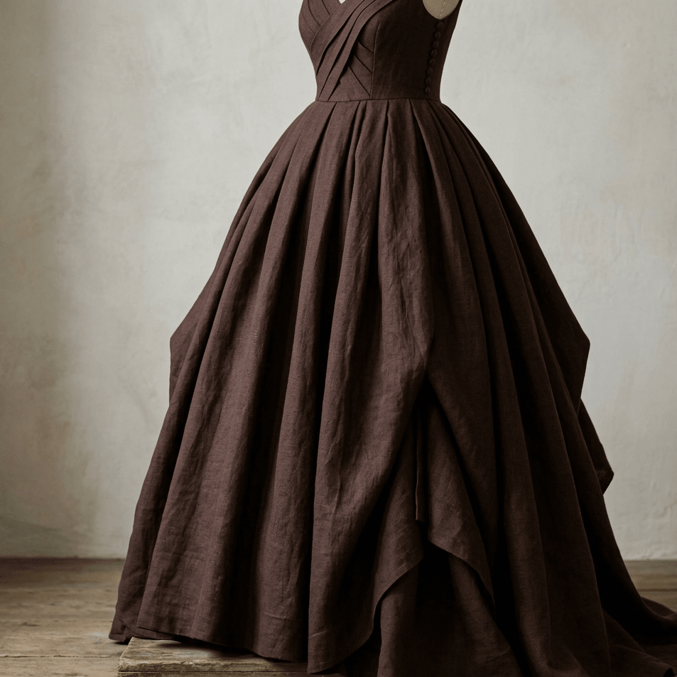 Image du tissu en lin – chocolat noir 235 g/m² – disponible chez Šarlotes audumi