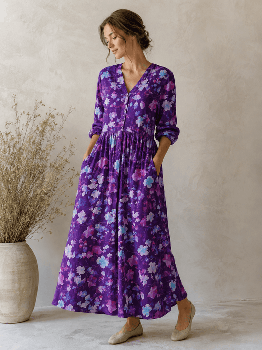 Image de lin et coton - feuilles sur fond violet 170 g/m² – disponible chez Šarlotes audumi