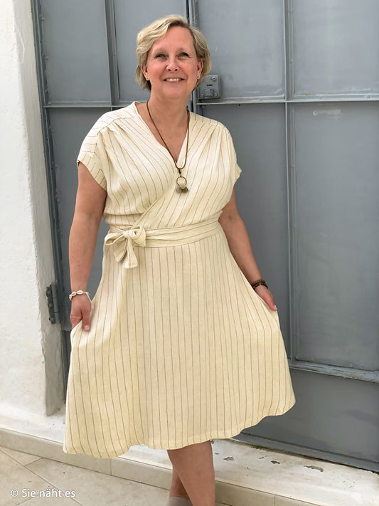 Lins ar viskozi - svītras uz dabīgi bēša fona 200 g/m²