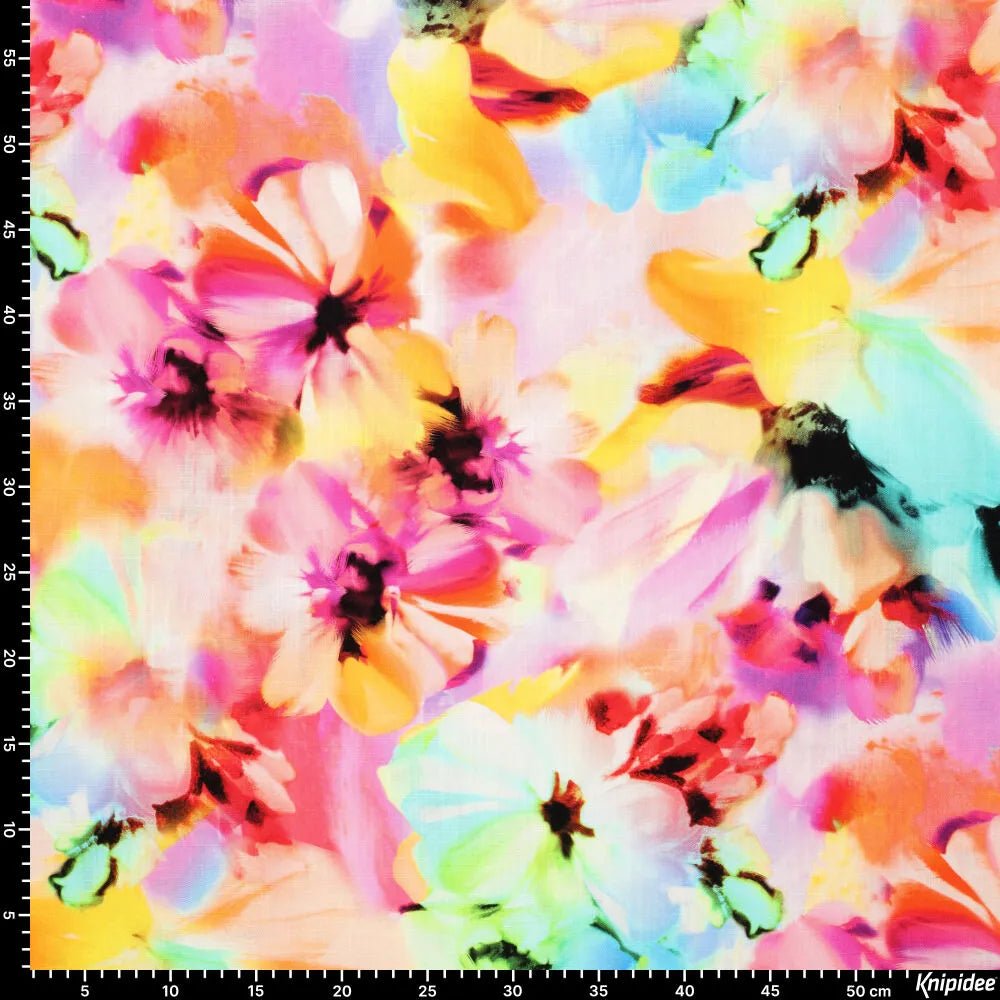 Lins ar viskozi - ziedu akvarelis 180 g/m²