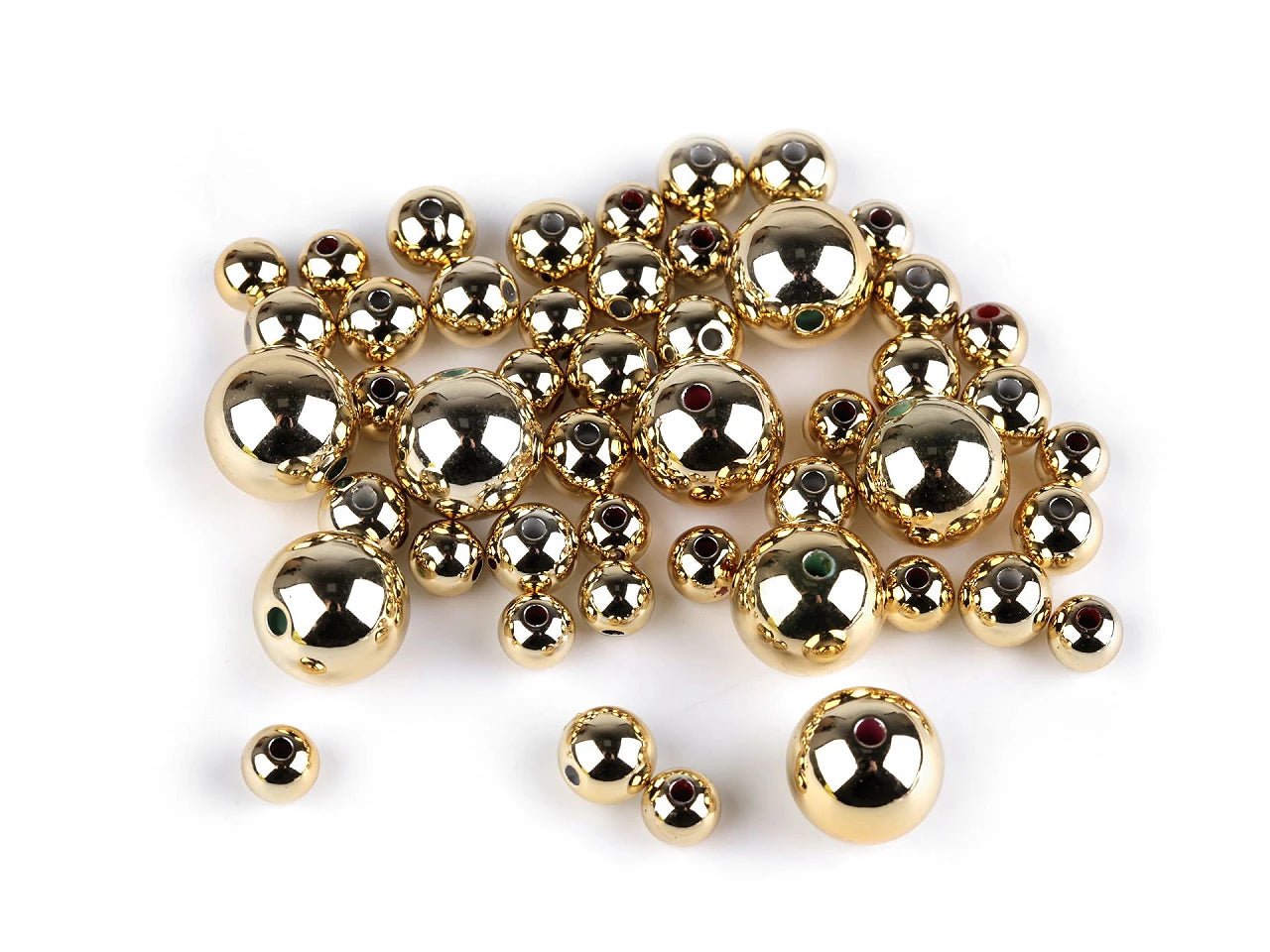 Metāliskas plastmasas pērlītes, dažadi izmēri (48 gab.)