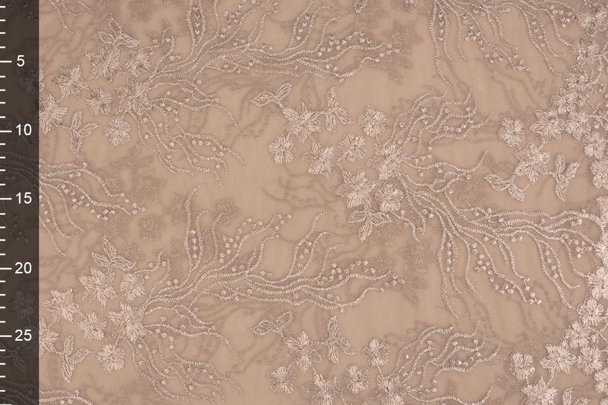 Mežģīņu audums|Izšūts tills 160 g/m² - kapučino tonis