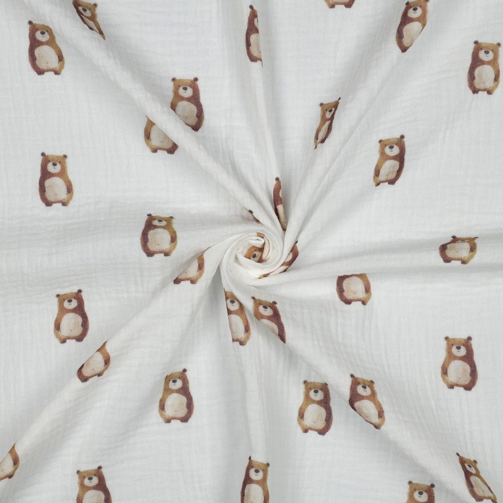 Attēls ar Muslīns - lācīši 120 g/m² (GOTS sertif.) – pieejams Šarlotes audumi