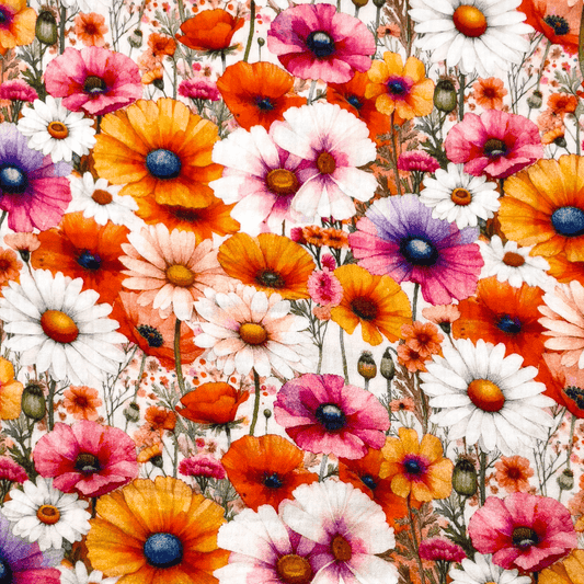 Muslīns - magones un margrietiņas 140 g/m²