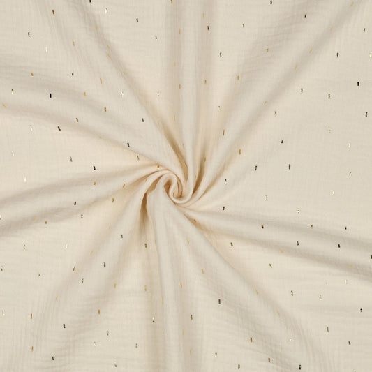 Muslīns - zelta punktiņi uz silti balta 125 g/m²
