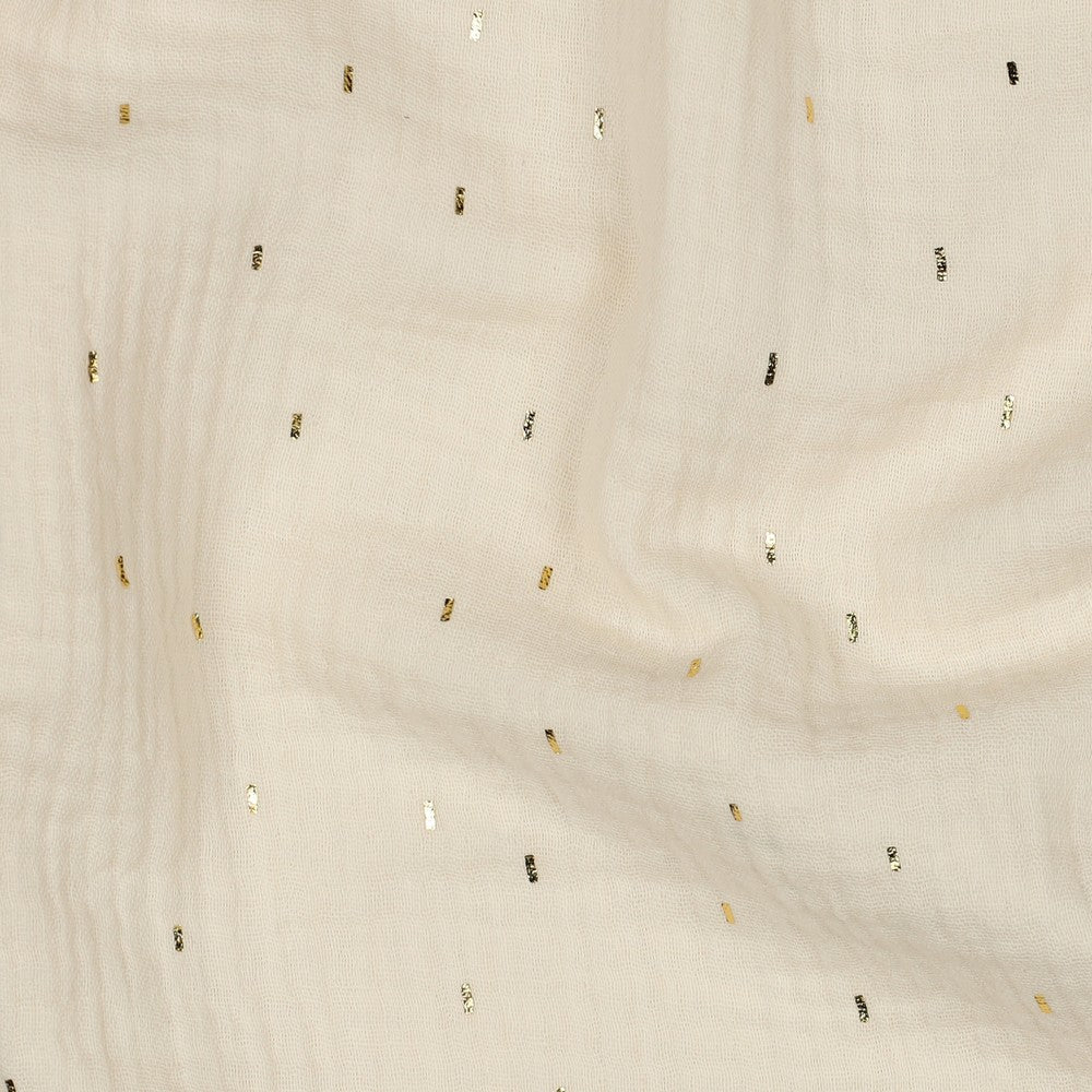 Muslīns - zelta punktiņi uz silti balta 125 g/m²