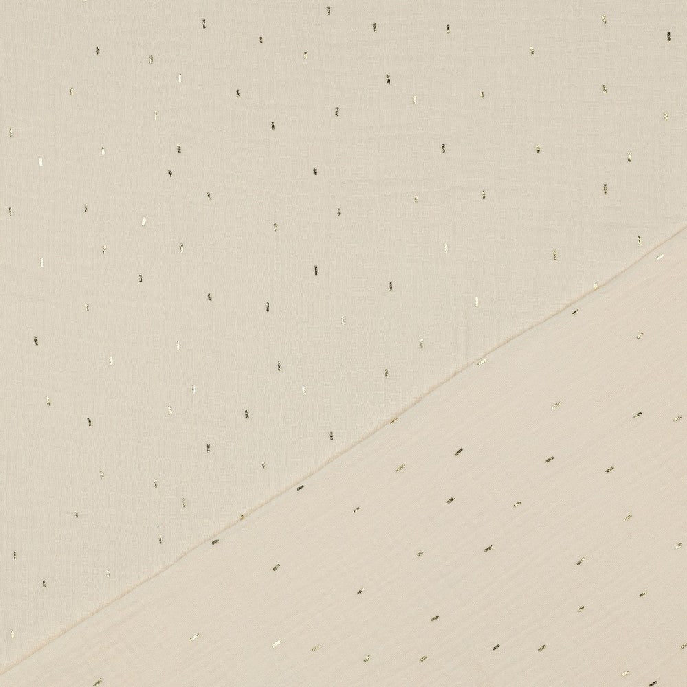 Muslīns - zelta punktiņi uz silti balta 125 g/m²