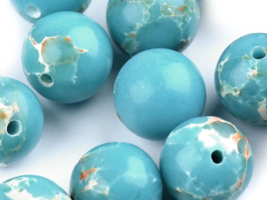 Okeāna jašmas pērlītes Ø8 mm | 12 gab. | Tirkīzzilas ar rakstu