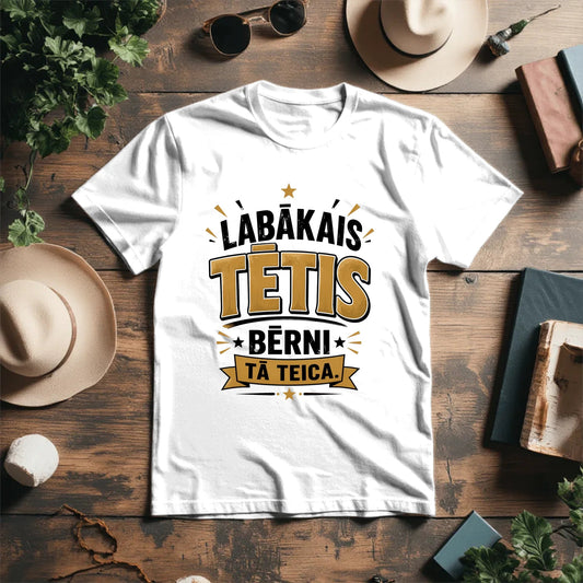 Attēls ar Organiskās kokvilnas T-krekls "Labākais tētis – bērni tā teica!" – pieejams internetā Šarlotes audumi