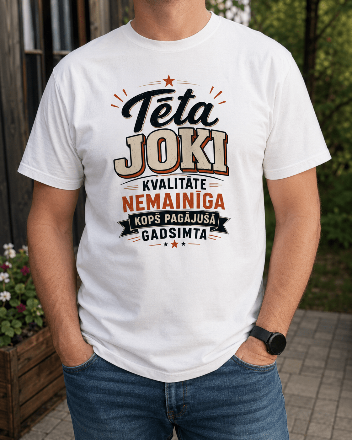 Image of organic cotton T-shirt "Dad Jokes" – available online at Charlotte's Fabrics