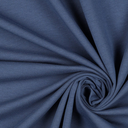 Attēls ar Pēdējais gabaliņš - Kokvilnas trikotāža - dumakaini zila 215 g/m² - 55 cm – pieejams Šarlotes audumi