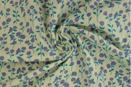 Premium 100% kokvilnas audums - smalks lillā ziedu motīvs 110 g/m²