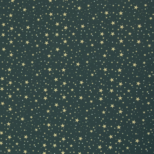 Image of Premium 100% cotton fabric with stars on a pine green background, 130 g/m² ā available online at Å arlotes audumi