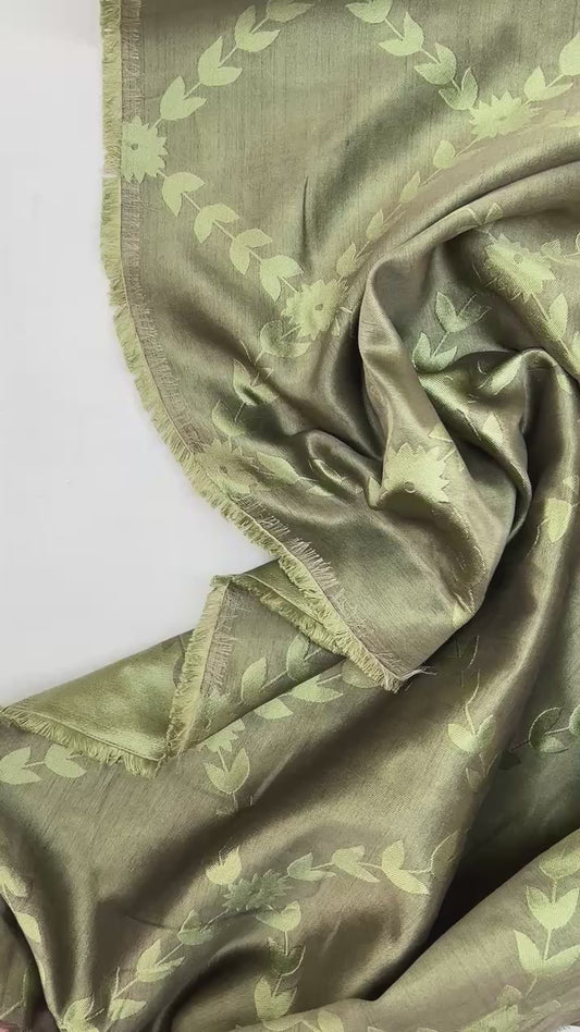 Pärast tükk - 100% siidist žakaar - roheline lehemotiiv 105 g/m² - 24cm