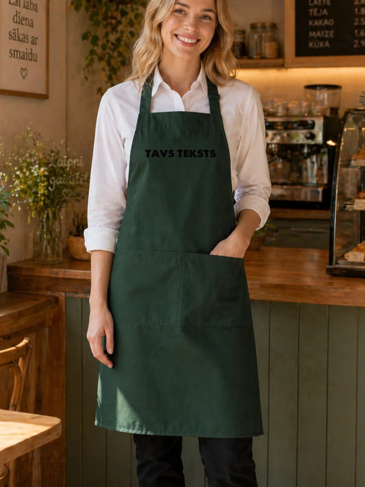 Attēls ar Priekšauts ar Tavu tekstu - tumši zaļš – pieejams Šarlotes audumi