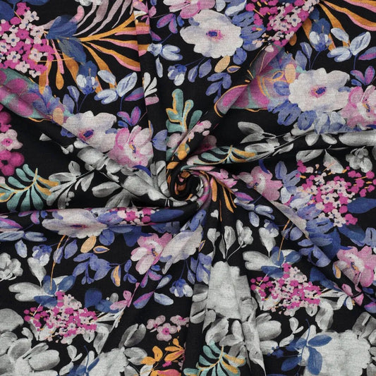 Punta di Roma trikotāžas audums - ziemas ziedi 240 g/m²