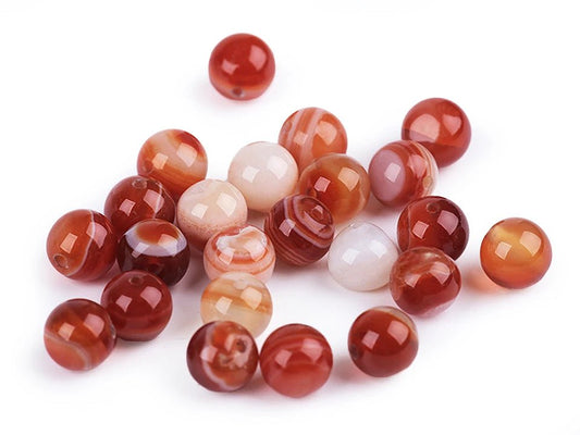 Red Agate minerālpērlītes Ø8 mm | 12 gab. | Dabīgs minerāls