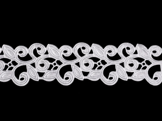 Attēls ar Satīna mežģīņu lente (laser - cut) | 22 mm balta – pieejams Šarlotes audumi