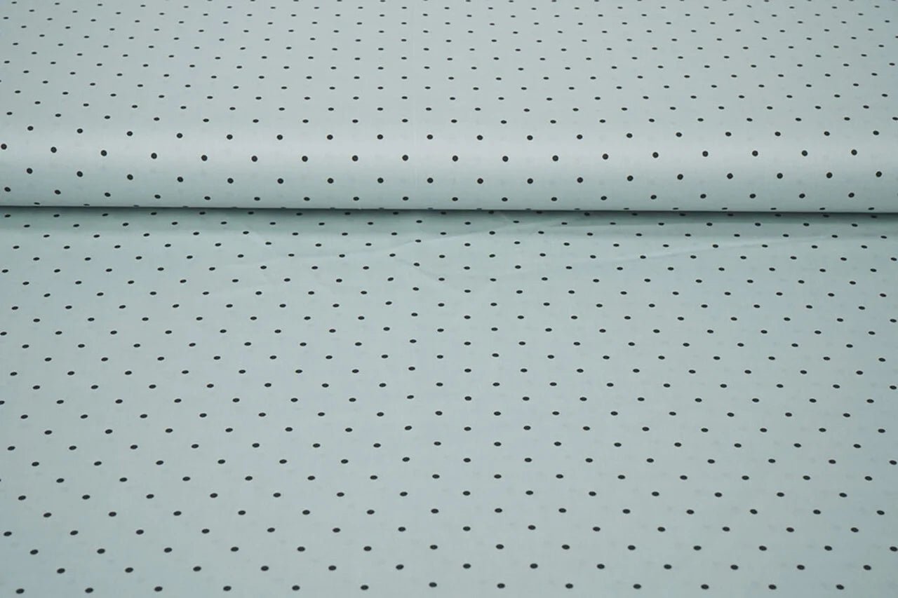 Satīns ar elastānu - punktiņi uz mint fona 90 g/m²