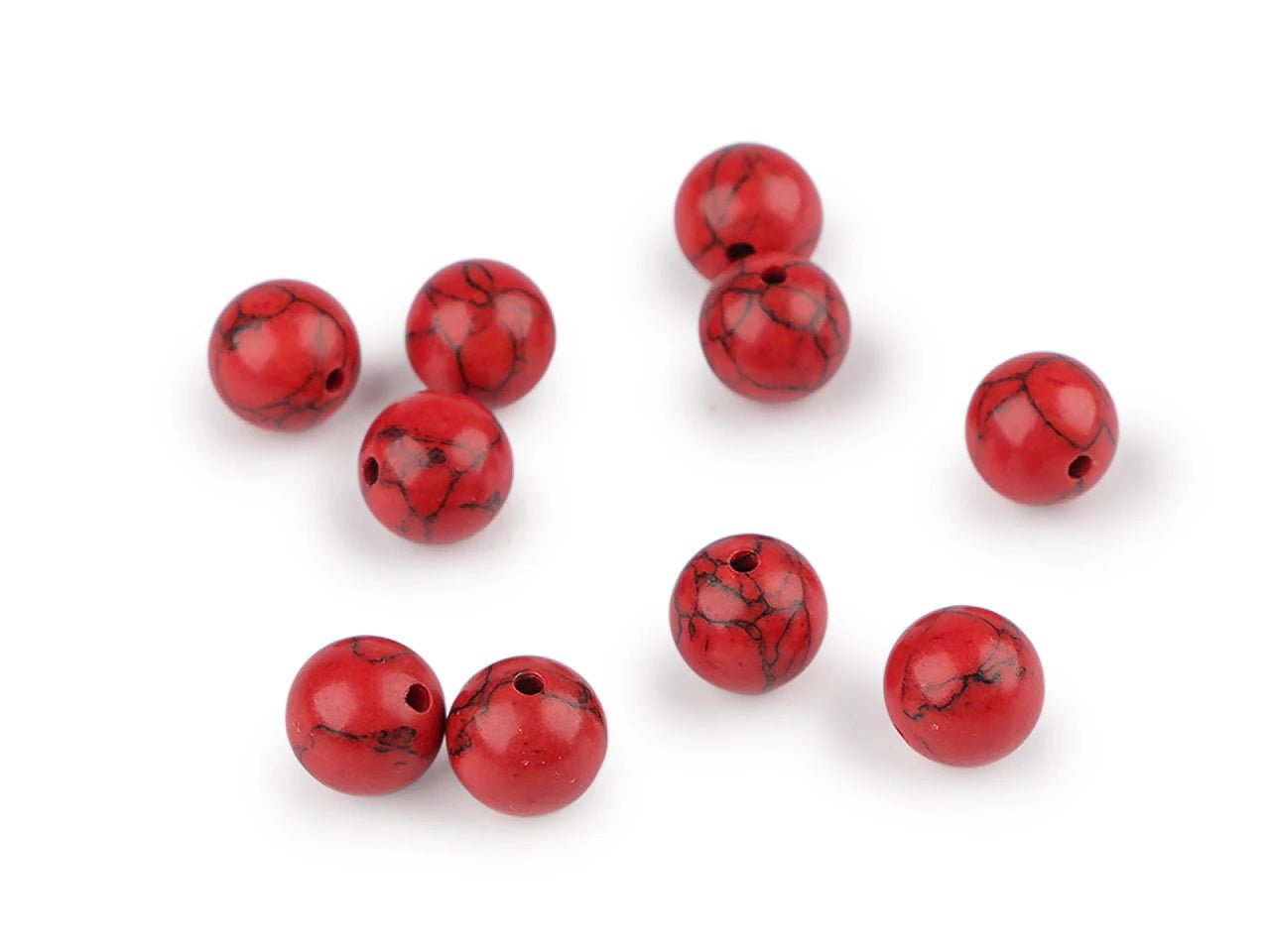 Turquoise synthétique – perles minérales rouges Ø10 mm, 10 pièces – disponible chez Šarlotes audumi