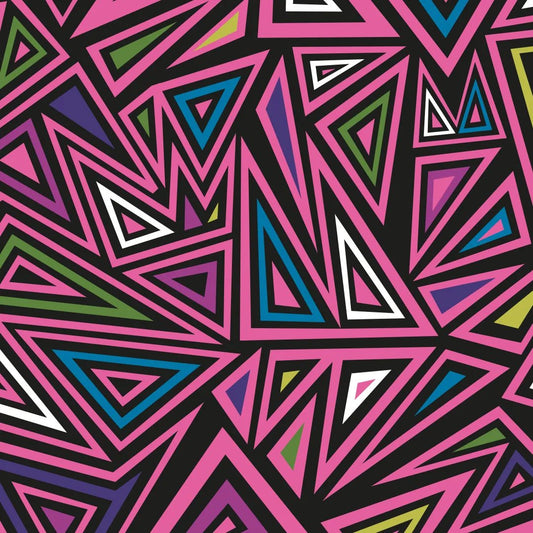 Softshell audums ar elastānu - fuksijas trijstūru motīvs 310 g/m²