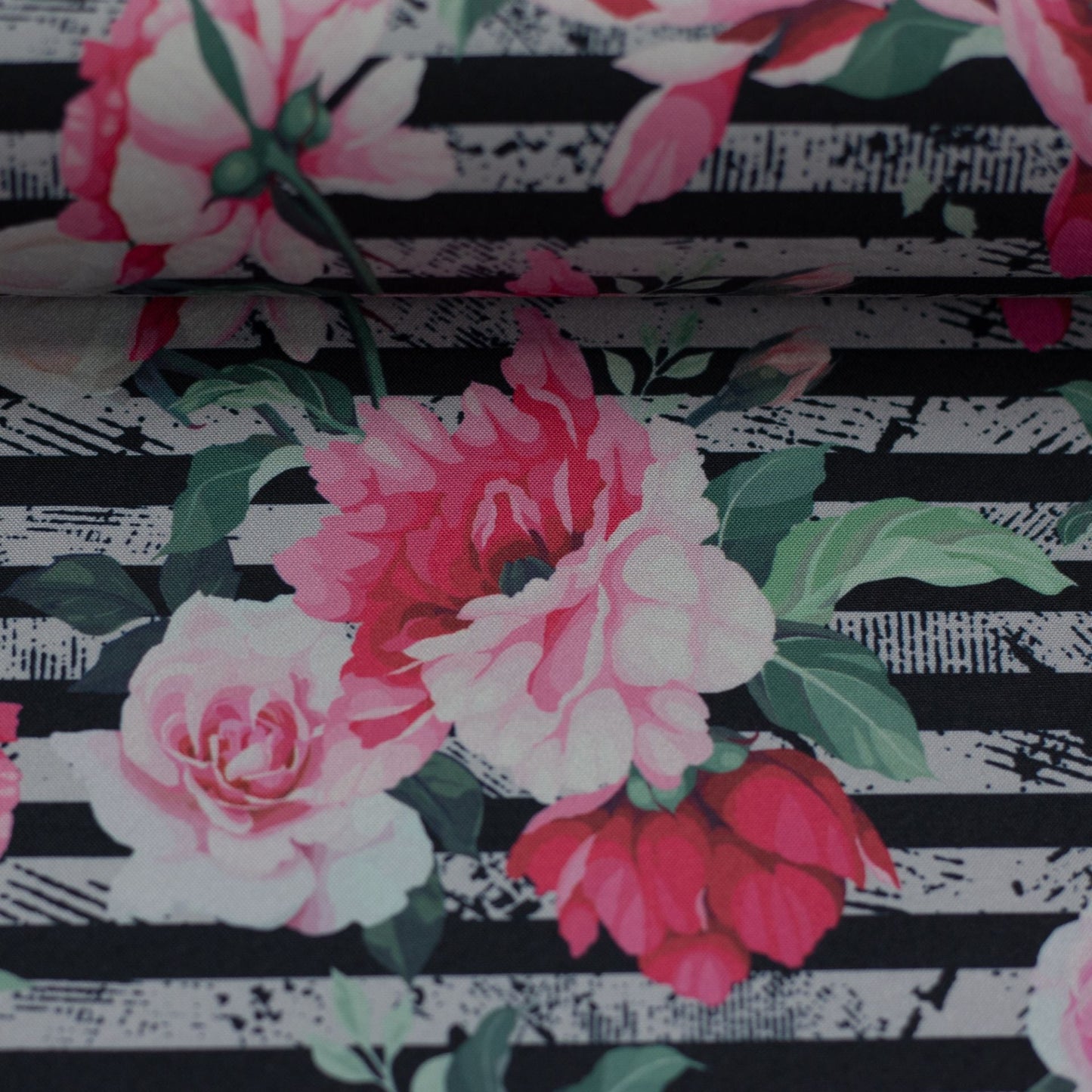 Softshell audums - svītras ar ziediem 330 g/m²