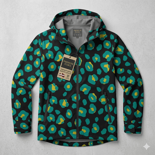 Attēls ar Softshell audums - zaļais leopards 310 g/m² – pieejams Šarlotes audumi