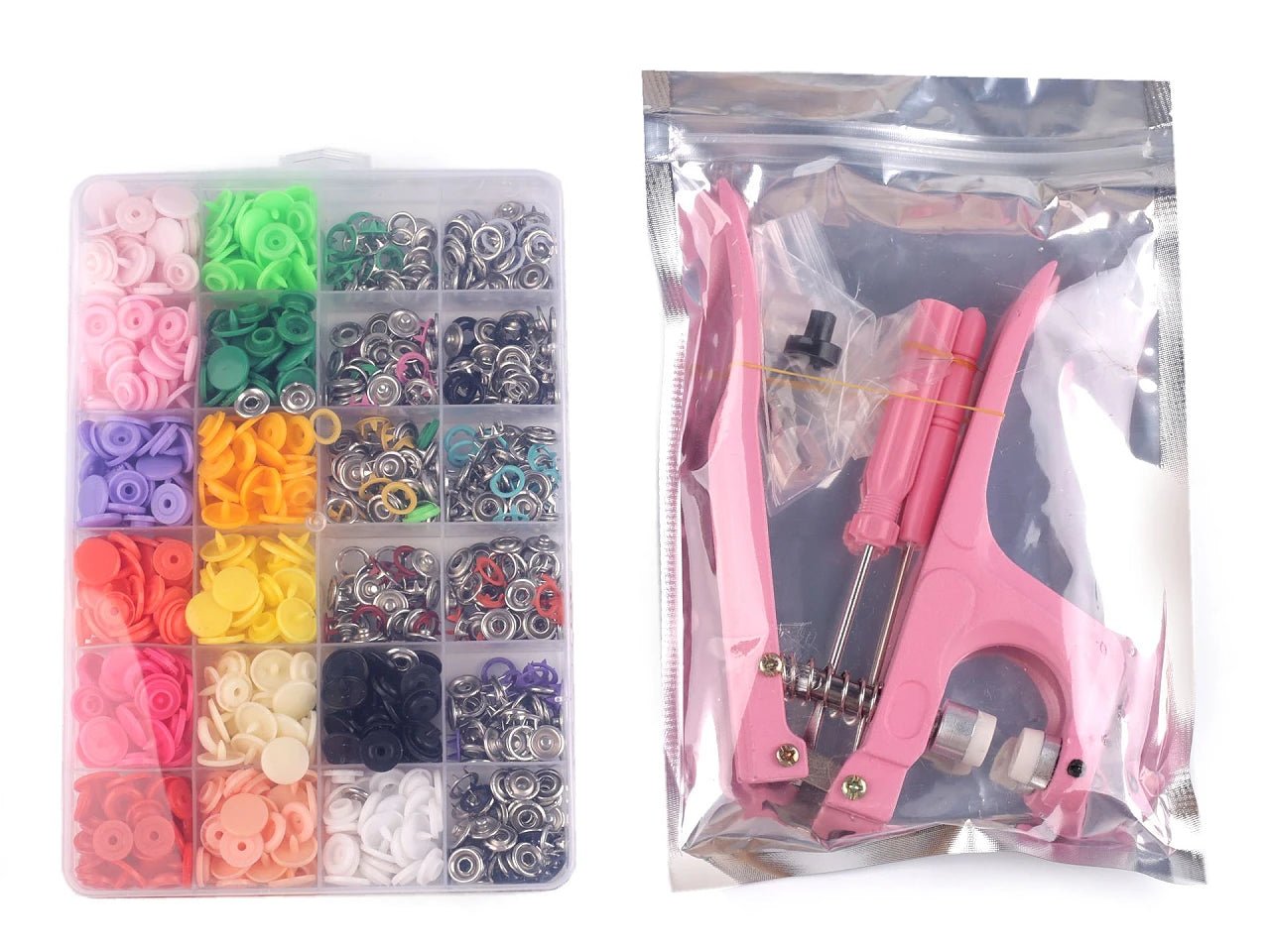 Attēls ar Spiedpogu komplekts ar knaiblēm – pilns starta komplekts šūšanai – pieejams Šarlotes audumi