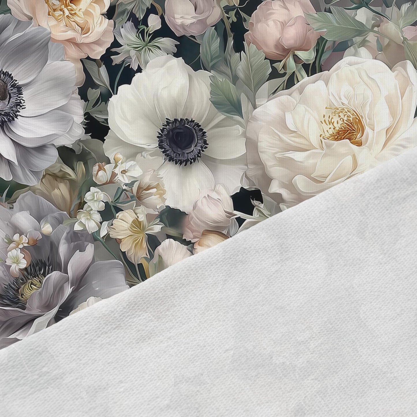 Cotton loop knit - silvery smoky flower garden 250 g/m²