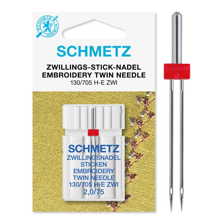 Attēls ar Šujmašīnu adata dubultā izšūšanai SCHMETZ EMBROIDERY TWIN NEEDLE ZWI - Nr.2/75 (1gab.) – pieejams Šarlotes audumi