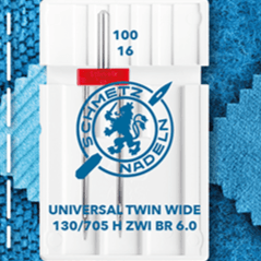 Attēls ar Šujmašīnu adata dubultā universālā SCHMETZ UNIVERSAL TWIN ZWI BR - Nr.6/100 (1gab.) – pieejams Šarlotes audumi
