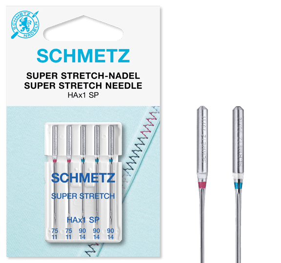 Šujmašīnu adatas ļoti elastīgai trikotāžai SCHMETZ SUPER STRETCH - Nr.75/90 (5gab.)