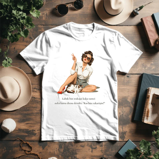 Attēls ar T - krekls “Labāk būt trakajai kaķu tantei nekā katru dienu dzirdēt: “Kas būs vakariņās?” – pieejams Šarlotes audumi