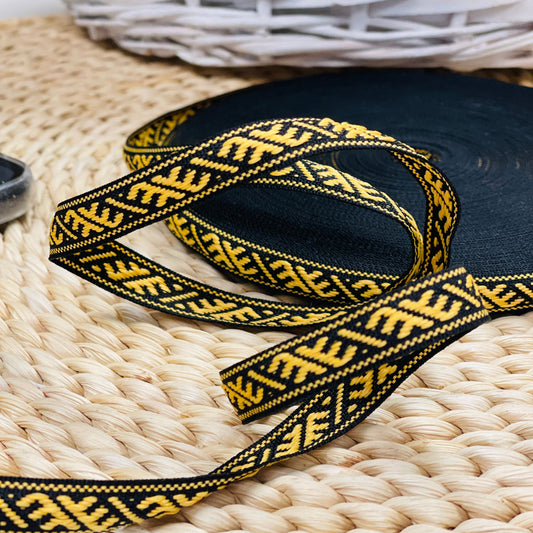Tautiskā lente, josta Ūsiņš 12mm - dzeltena ar melnu - LV