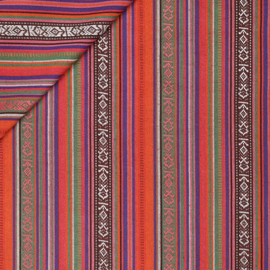 Tautiska raksta audums - zaļš, oranžs ar sarkanu 200 g/m²
