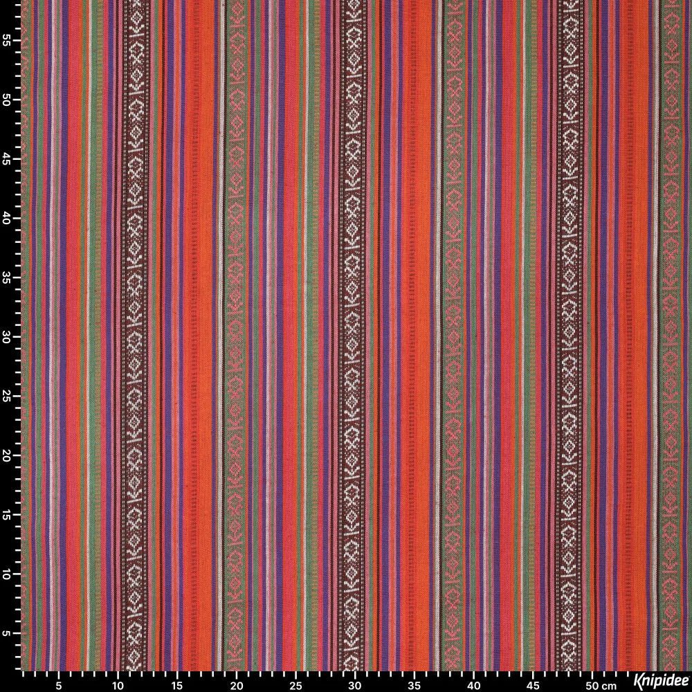 Tautiska raksta audums - zaļš, oranžs ar sarkanu 200 g/m²