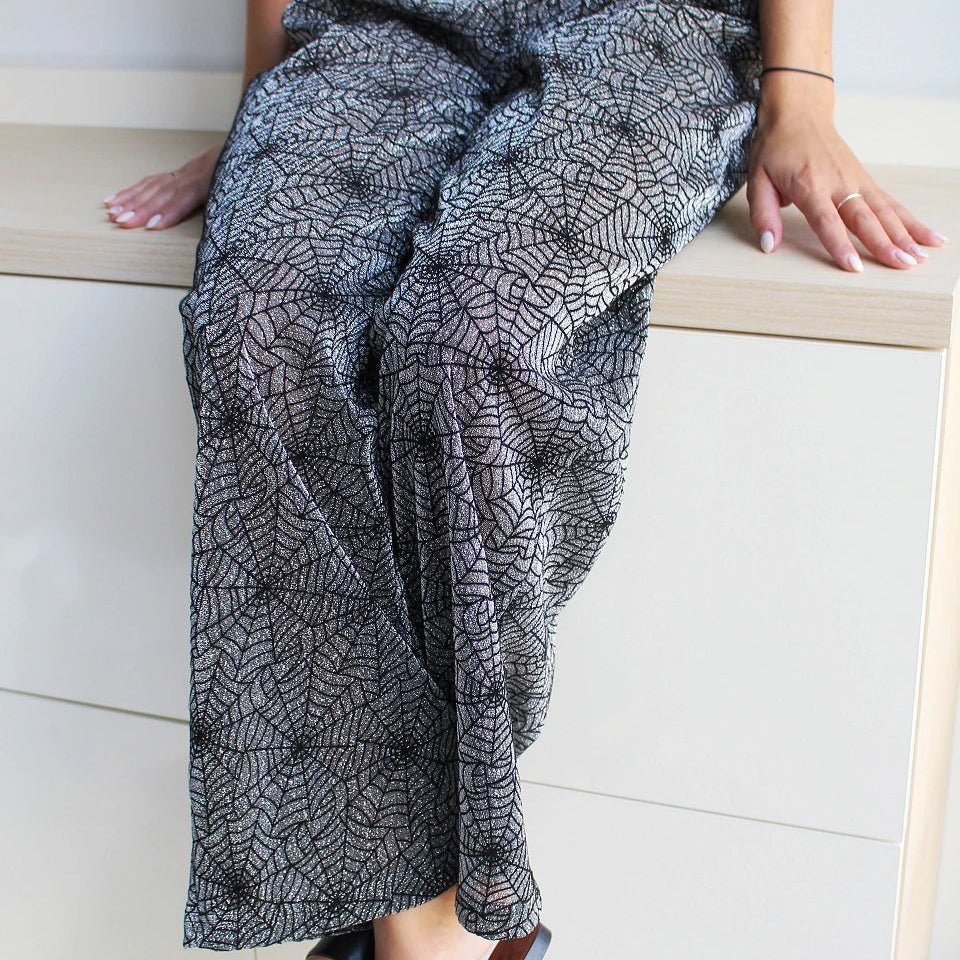 Trikotāžas audums ar lureksu, zirnekļu tīkls (Halloween) 90 g/m²