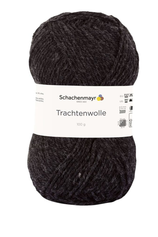 Vilns Dzija Schachenmayr Trachtenwolle 185 m 100 g-melns melanžs #00098