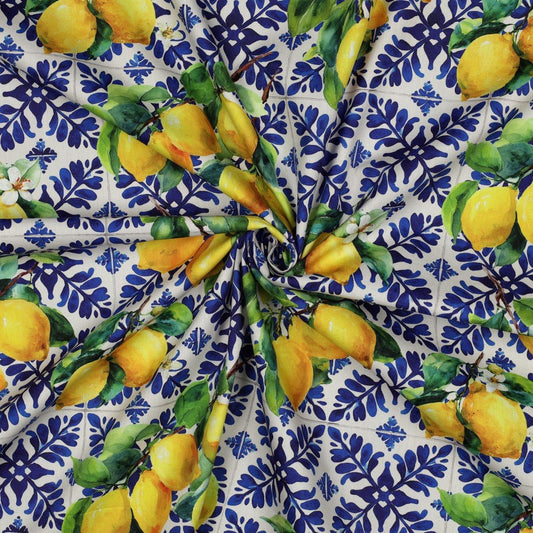 Attēls ar Viskozes un kokvilnas audums - citroni 110 g/m² – pieejams Šarlotes audumi