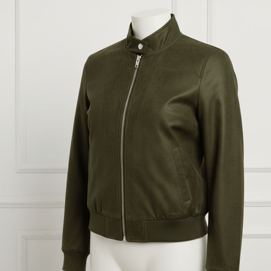 Attēls ar Zamšādas audums ar elastānu - tumši zaļa 280 g/m² – pieejams Šarlotes audumi