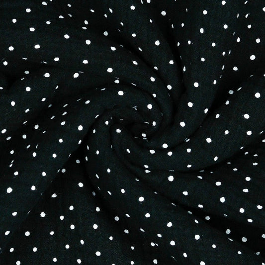 Muslīns-punktiņi uz melna fona 125 g/m²