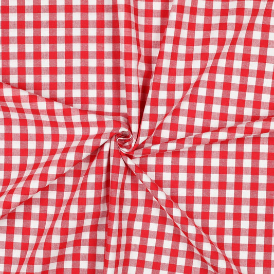 Premium 100% kokvilnas audums-sarkans rūtains 110 g/m²