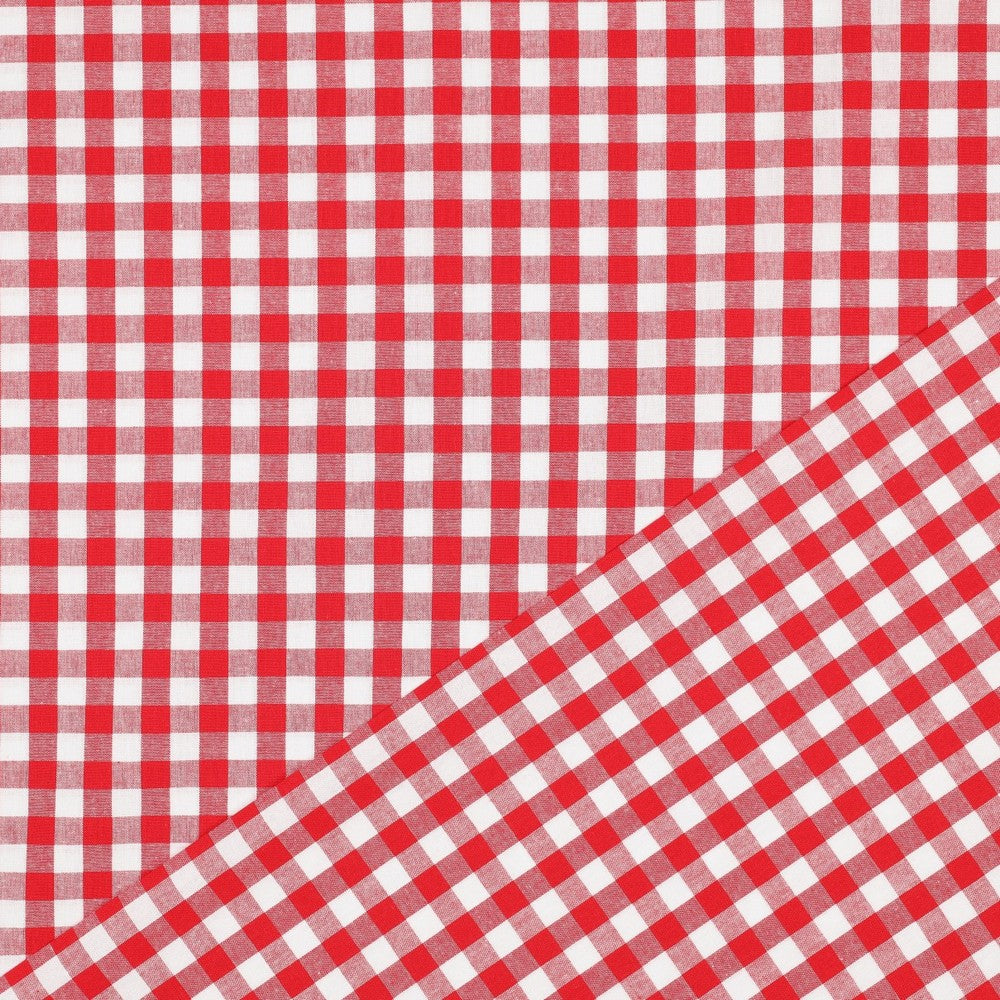 Premium 100% kokvilnas audums-sarkans rūtains 110 g/m²