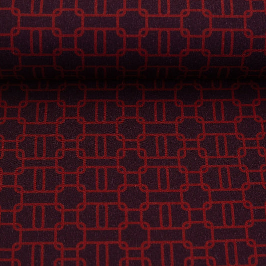 100% Viscose Fabric - Red Chain Pattern 135 g/m²